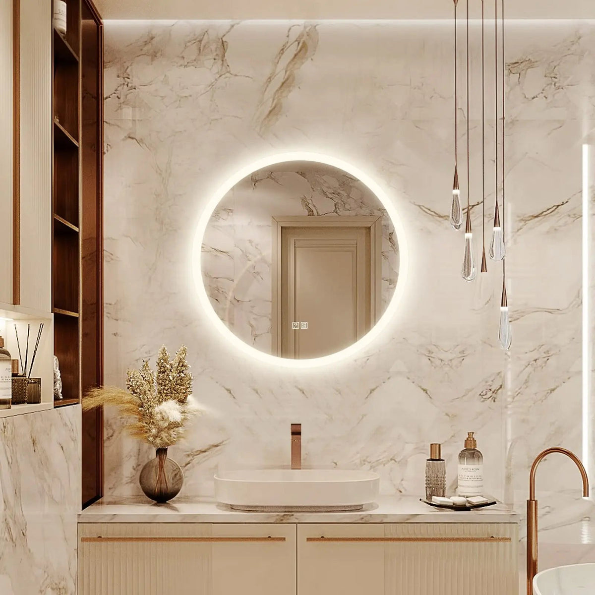 Round LED Bathroom Vanity Mirror With Dimmable Lights