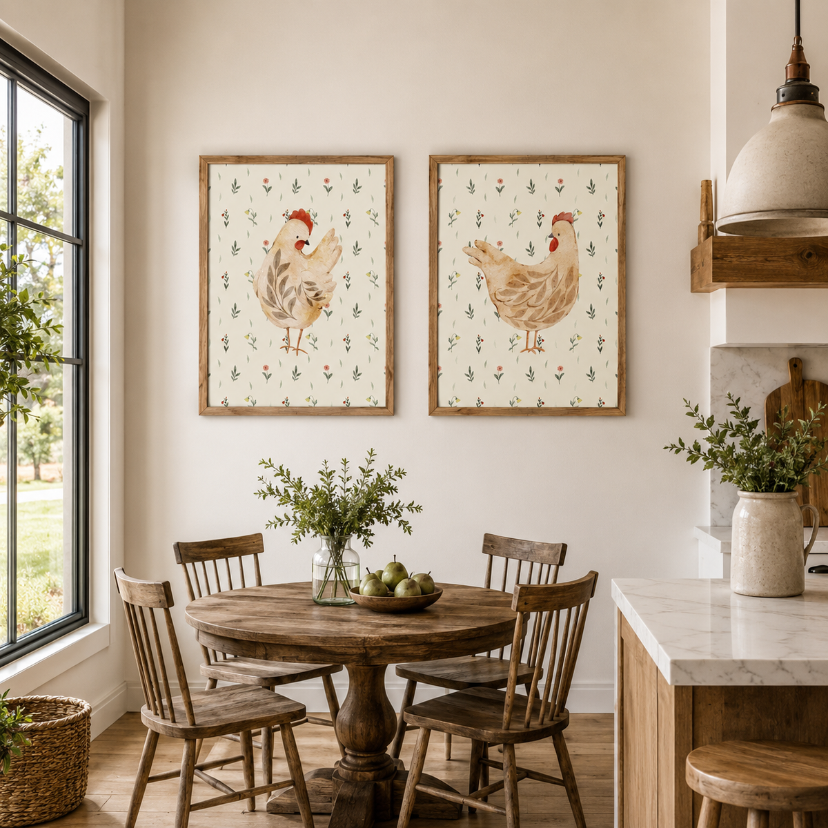 Rustic Farmhouse Hen Wall Art – Watercolor Chicken Portrait Farmhouse Kitchen Art (SB240)