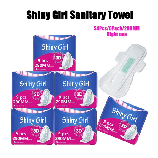 6pack=54Pcs Women Menstrual Anionic Sanitary Napkins, leak proof Breathable cotton soft, Negative ion Sanitary Napkins Products