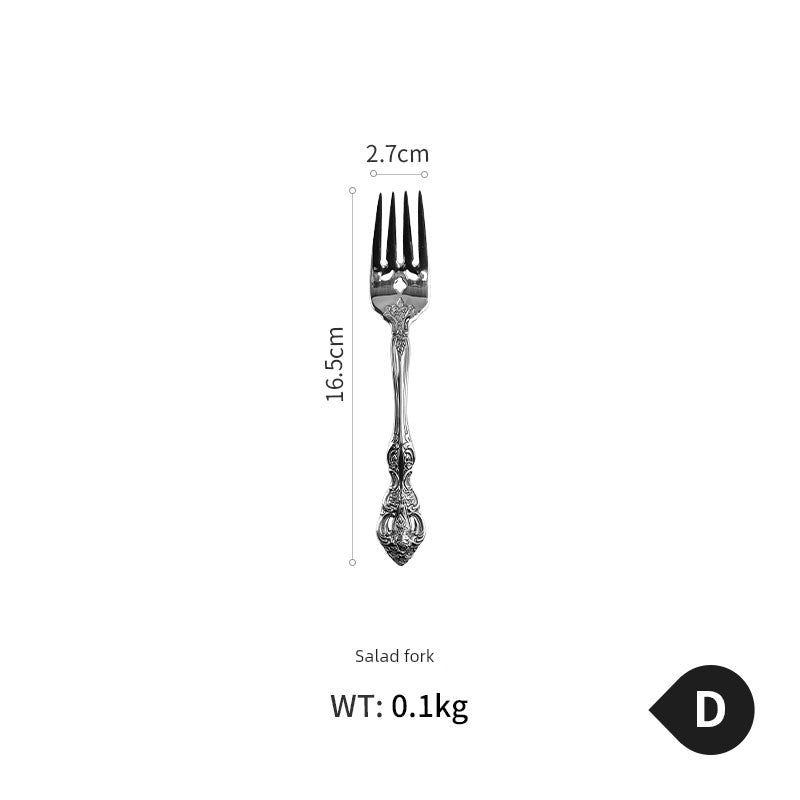 European Style Vintage Engraving 18-10 Stainless Steel Western Food Knife and Fork Tableware Set Full Set Knife, Fork and Spoon Household Three-Piece Set
