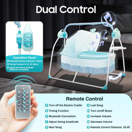 Cradle Swing Sleeping Bed Auto Rocking Swing 5 Speed Stand Baskets Musical Sleeping Basket 0-18 Months
