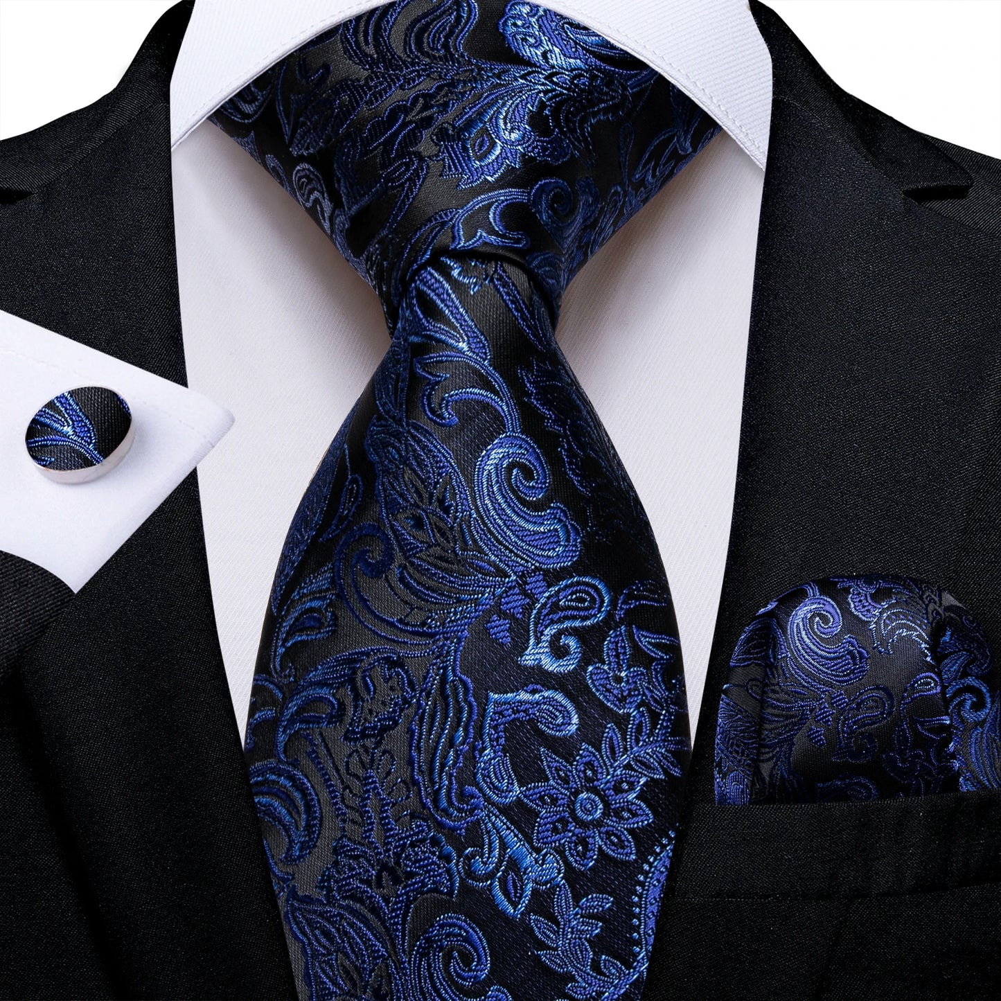 New Classic 100% Silk Men's Ties 8cm Blue Plaid Dot Striped Business Necktie Handkerchief Wedding Party Tie Set