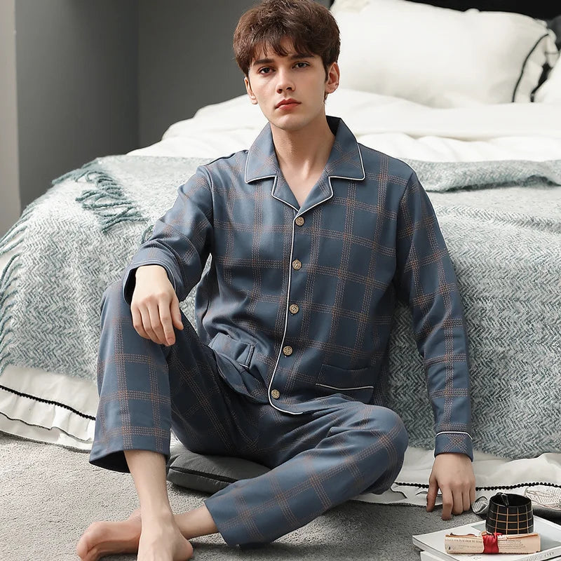 Casual Pajamas for Men, Autumn and Winter Long-Sleeved Set Loungewear