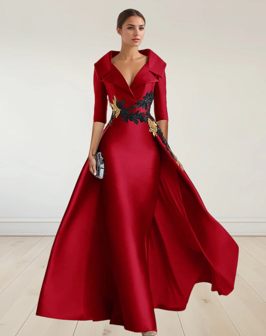 Elegant Evening Formal Gown Dress Floor Length 3/4 Length Sleeve with Appliques Beading A-Line