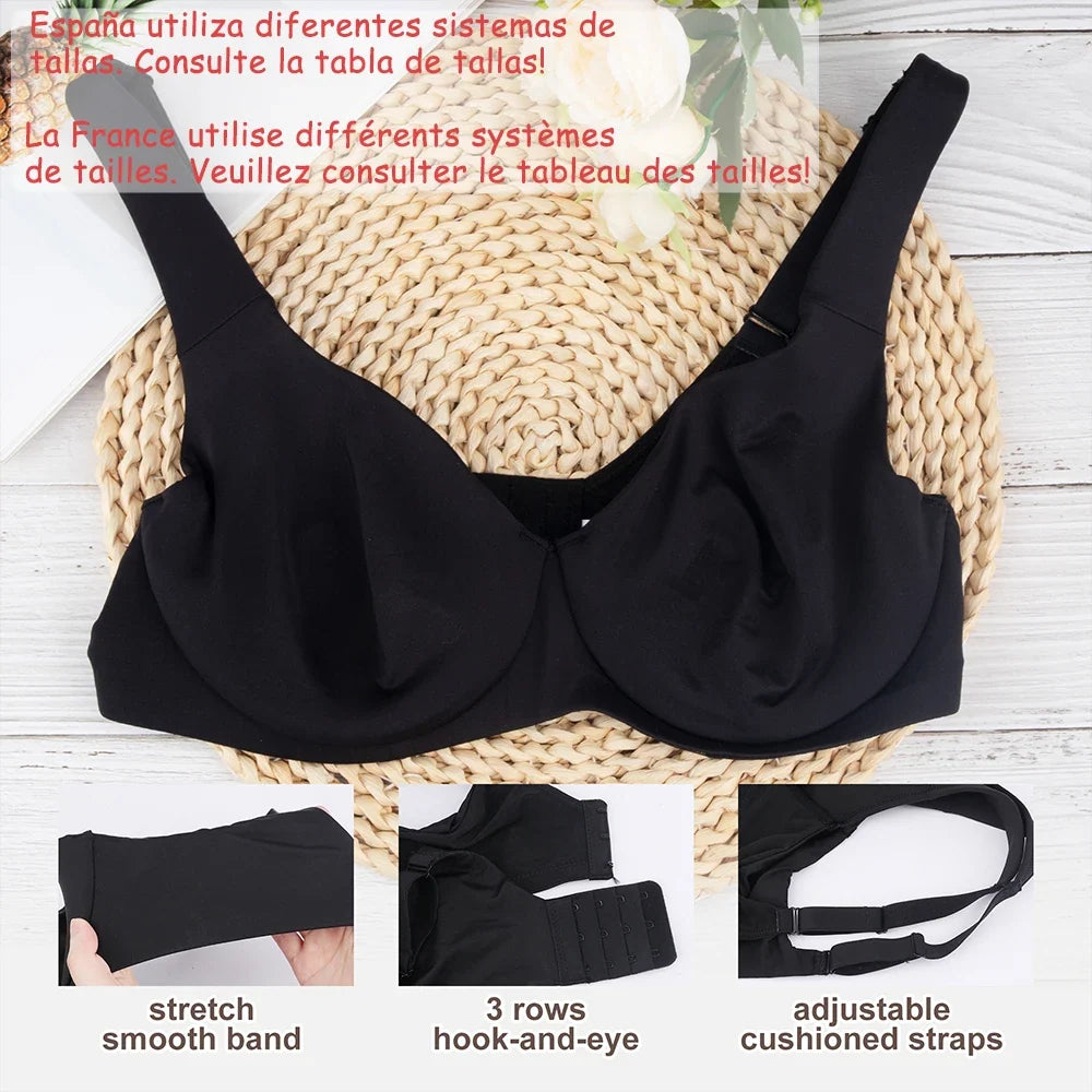 Sheroine Plus Size Underwire Bra Minimizer, Full Coverage Seamless Unlined Bras for Women Unpadded Everyday Support Comfort