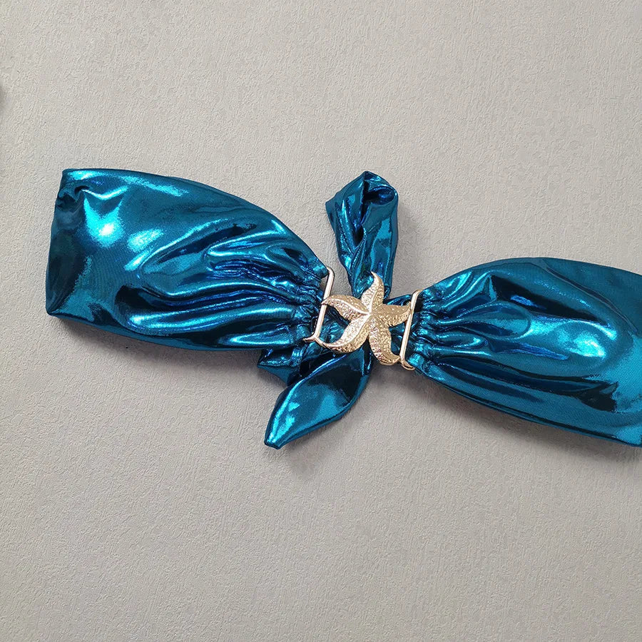 2024 Gem Blue Glossy Bikini Women's Clothing Swimsuit Summer Beach Vacation Outfits Thong Bathing Suit Bandeau Backless Swimwear