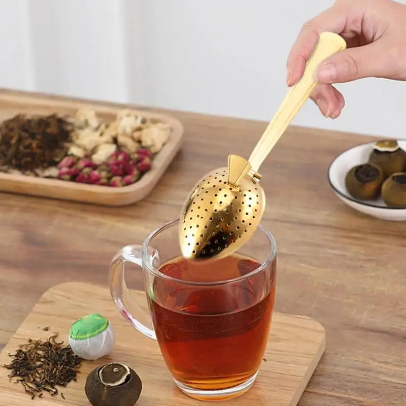 Stainless steel tea diffuser Round egg clip with Long Handle Tea Strainer Spoon Fine pore spacer for filtering tea and coffee