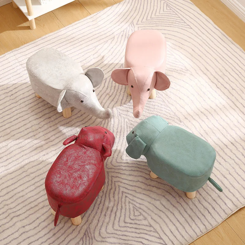 Real Wood Low Stools Creative Animal Elephant Cartoon Family Change Shoe taburete Small Stool ottomans Lovely pouf