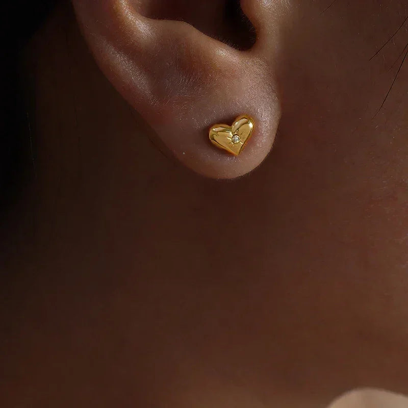 Cute Heart Necklace Earrings Bracelet Jewelry Set Stainless Steel For Women Fashion Shiny Zircon Bridal Accessories Wedding Gift