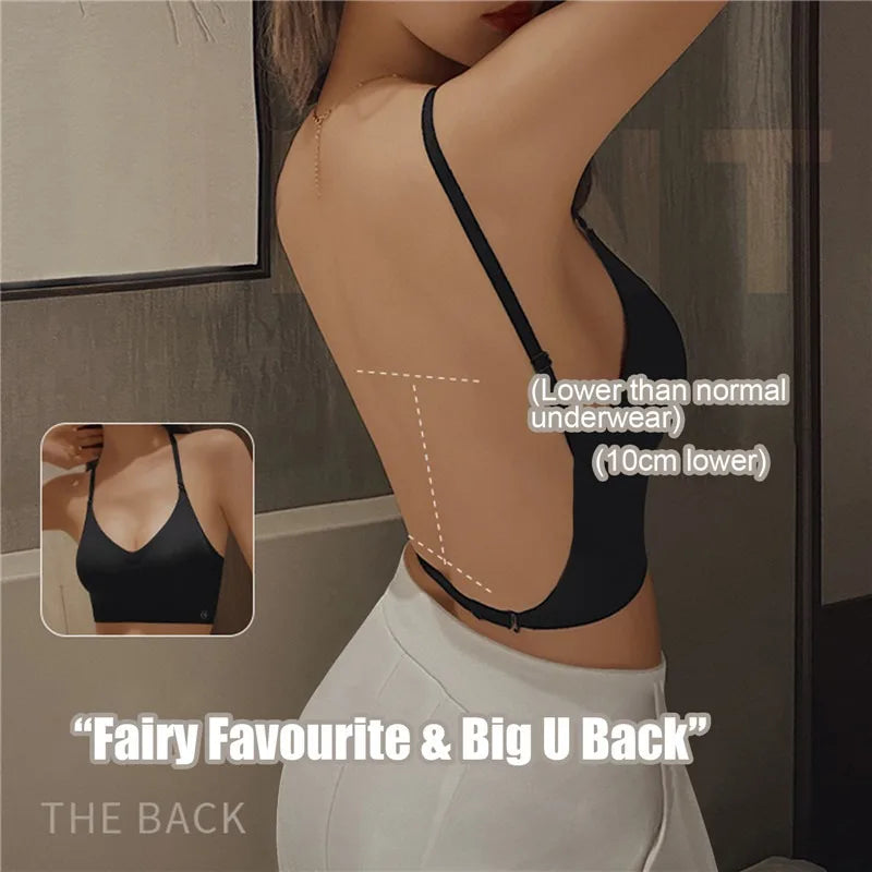 Women Invisible Seamless Push Up Bra Backless Low Cut Plunge Brassiere