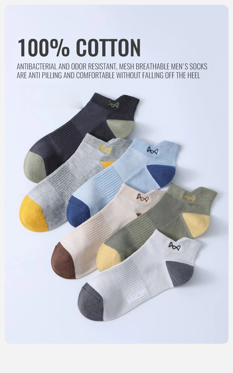 100% Pure Cotton Men Short Socks Set Lycra Band Ear-lifting Heel Protection Deodorant Antibacterial Sports Ankle Sock