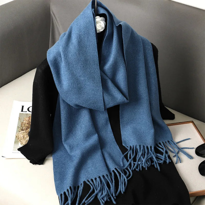 Color Solid Women Winter Scarf Warm Thicken Cashmere Shawl