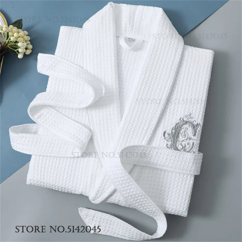 Waffle 100% Cotton Sleepwear Hotel Embroidery Kimono Bathrobe Gown