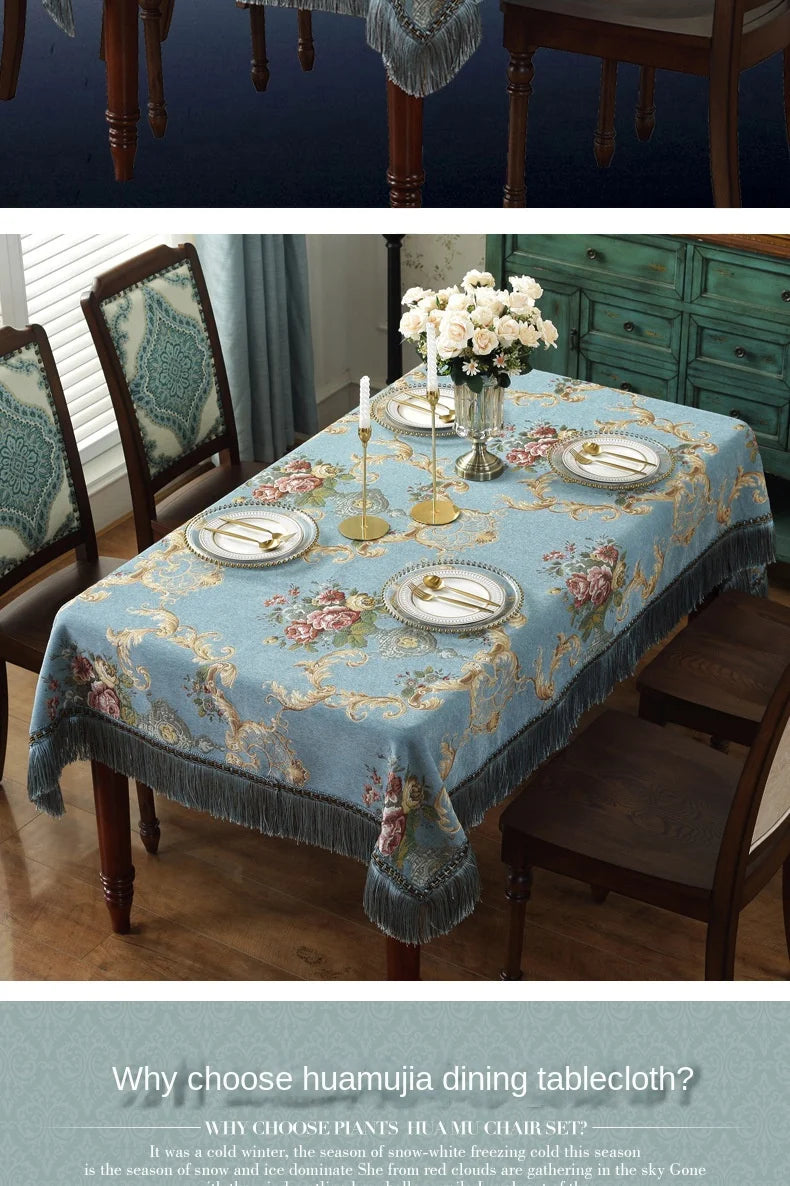 European Style Flower Tassel Tablecloth Thicken Chenille Rectangular Table Cover Round Dining Table Coffee Cloth Dust-proof