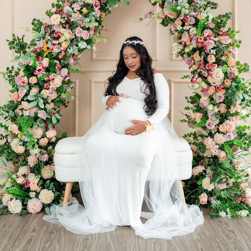 Maternity Long Sleeved Floor Length Mesh Dress