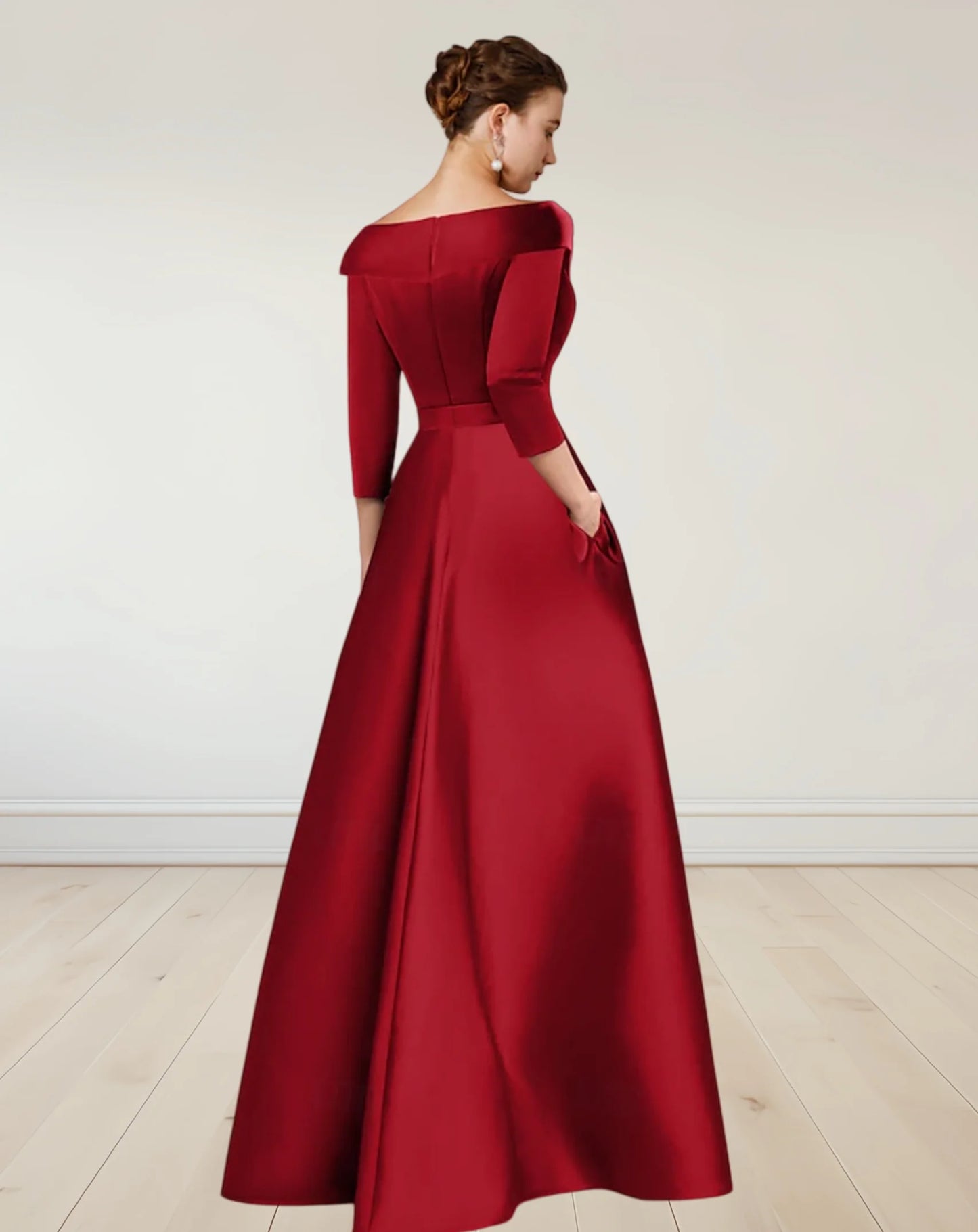 Elegant Evening Formal Gown Dress Floor Length 3/4 Length Sleeve with Appliques Beading A-Line