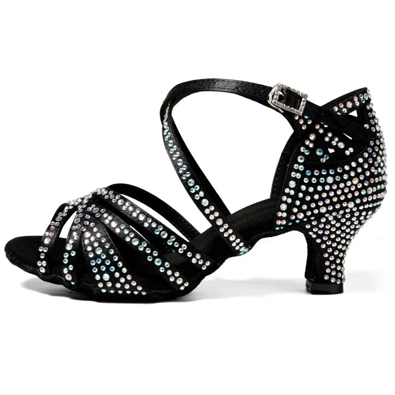 Diamond-encrusted Latin Ballroom Dance Soft Sole Shoes