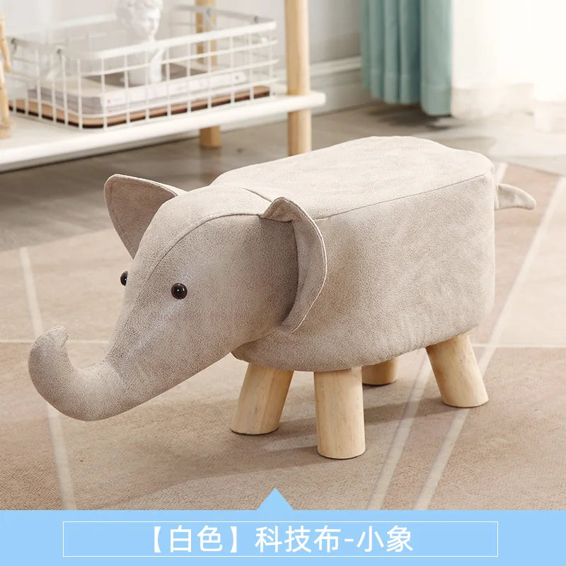 Real Wood Low Stools Creative Animal Elephant Cartoon Family Change Shoe taburete Small Stool ottomans Lovely pouf