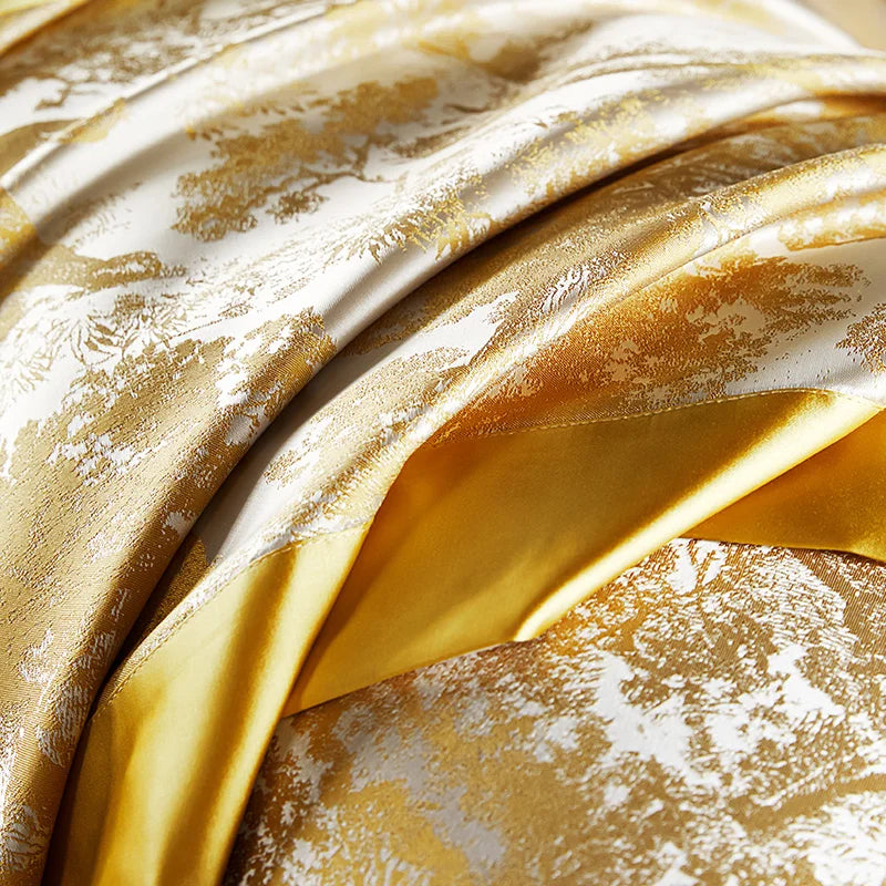 4/6Pcs Luxury Beige Gold Brocade Jacquard Egyptian Cotton Bedding Set Duvet Cover Flat/Fitted Bed Sheet Pillowcases