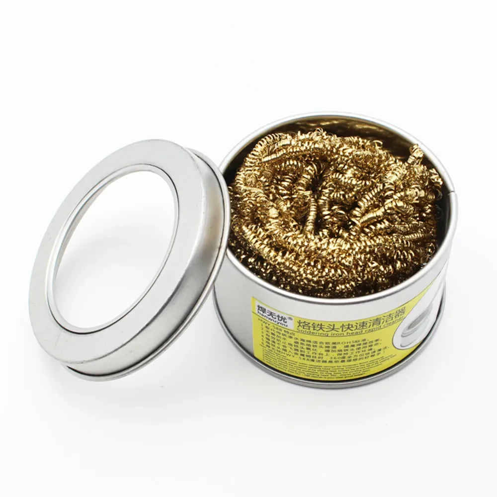 Iron Tip Cleaner Welding Soldering w/ Tin Insulation Pad Cleaner Brass Wire Sponge Ball