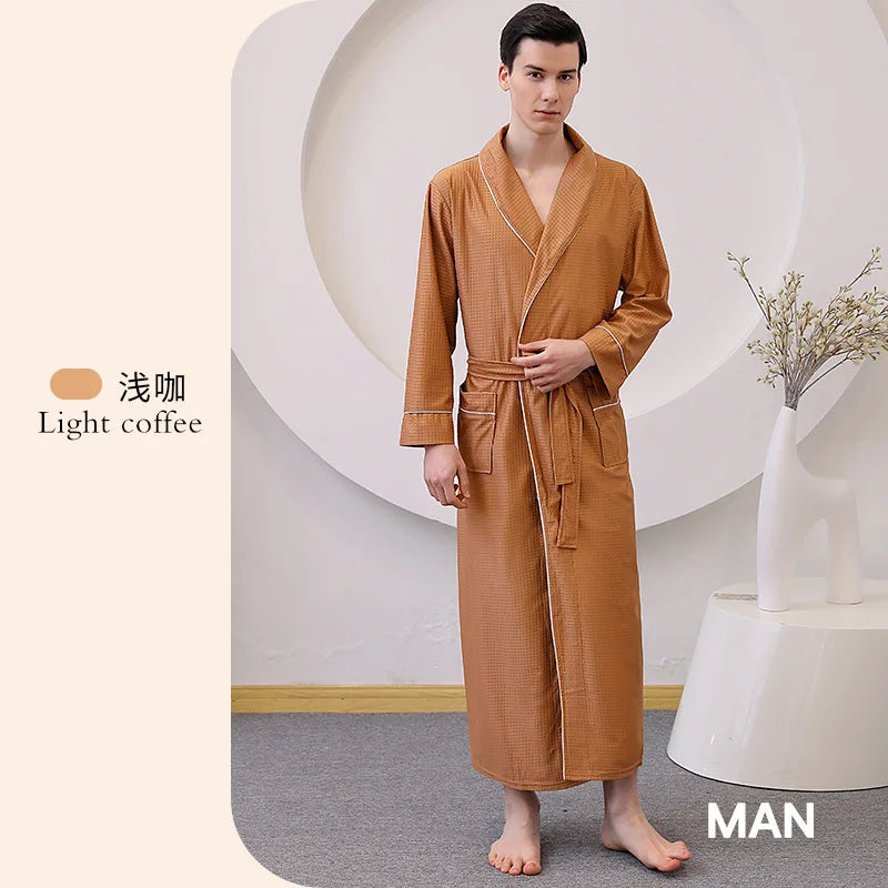 Hotel Couple Bathrobe Long Sleeved Robe Kimono Sleepwear Pajama Large Size