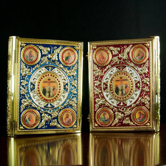 Orthodox Church Bible Gospel Cover, Handmade Oil Drop Coloring & Decorative Alloy Protective Shell for Religious Bible Books