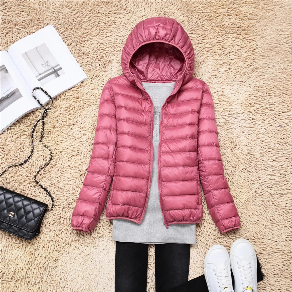 Women Ultra Lightweight Travel Packable Hooded Down Coats Plus Size 5XL 6XL 7XL