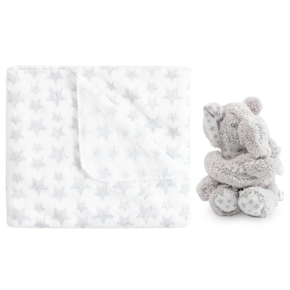 2pcs/set Stuffed Animal Plush Newborn Baby Flannel Blanket for Sleeping 75*100cm