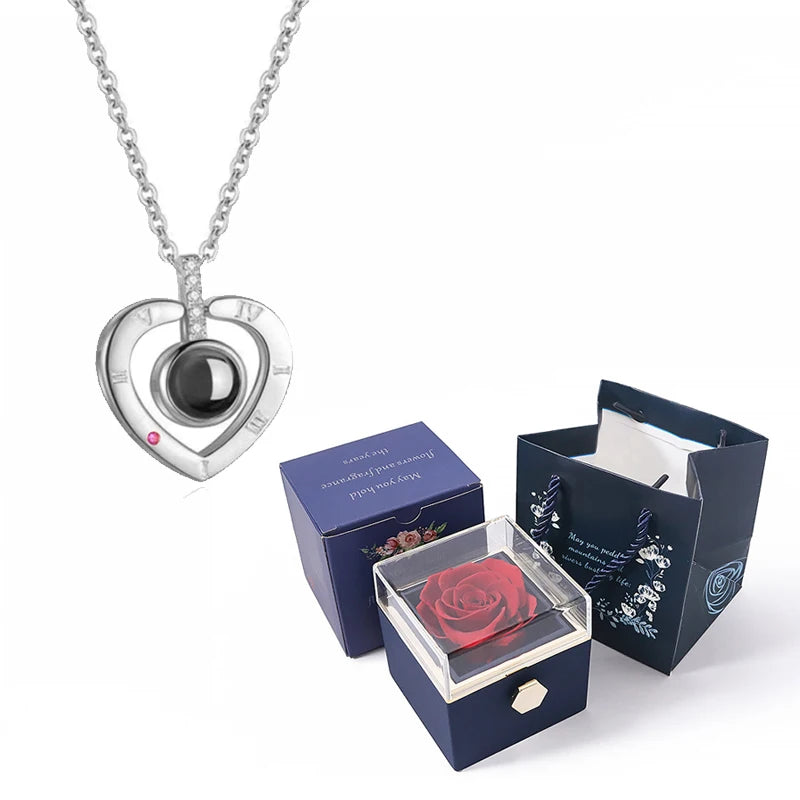 I Love You Projection Necklace With Rotating Rose