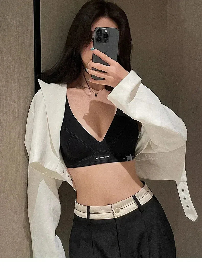 MOYISU Lingerie Women's Summer Traceless Small Bra Pull Together No Underwire Jelly Bar Soft Support Tuck Back Bra Cover
