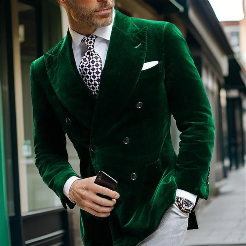 Elegant Italian Velvet Double Breasted Blazer for Men