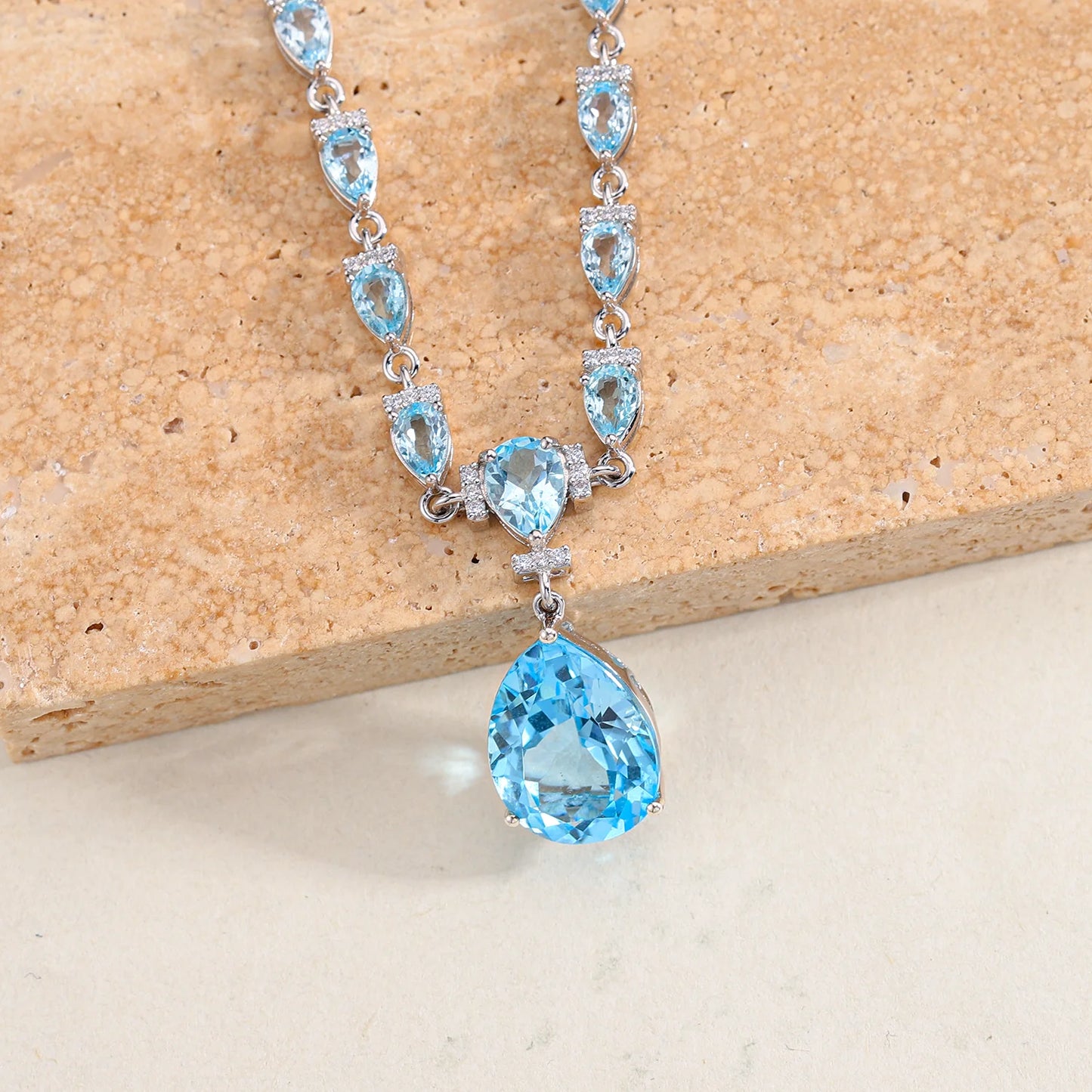 GEM'S BALLET Birthstone Necklace Natural Sky Blue Topaz 925 Sterling Silver