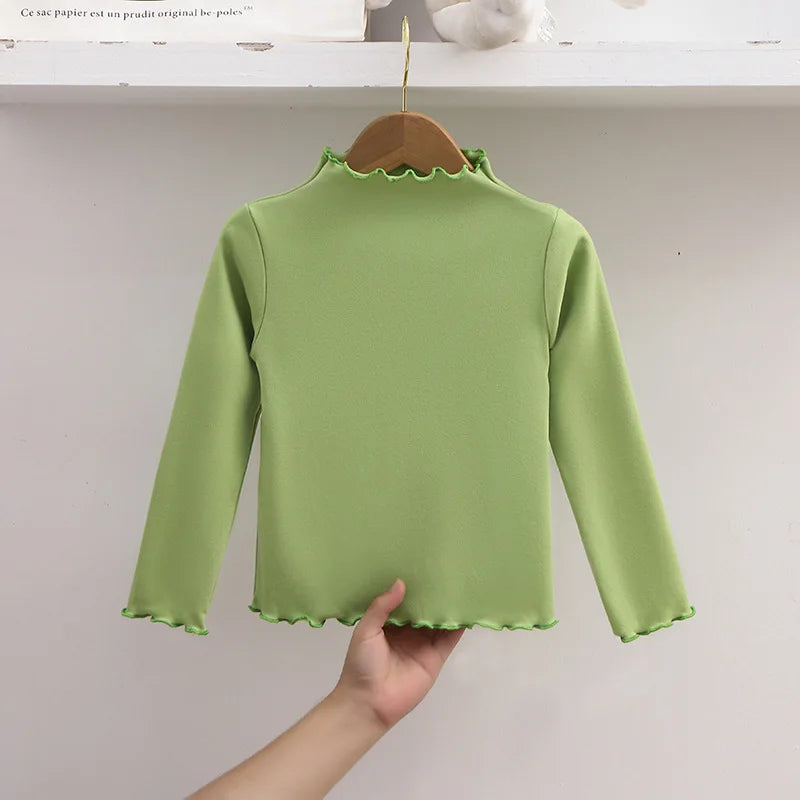 Girl Solid Color Long Sleeved T-shirt