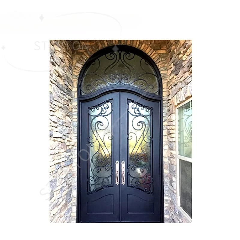 Supplier European New Grill Latest Design Safety Double Entrance Wrought Iron Door