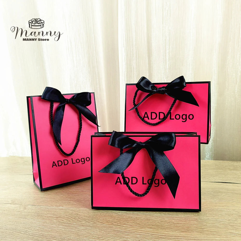 10 Pcs Custom Logo Gift Bag Packaging Box For Small Businesses Valentines Day Paper Bag Favors Boxes Wedding Birthday Flower