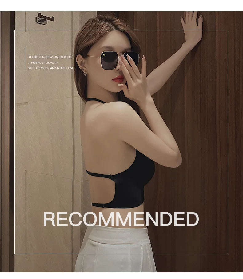 Women Invisible Seamless Push Up Bra Backless Low Cut Plunge Brassiere