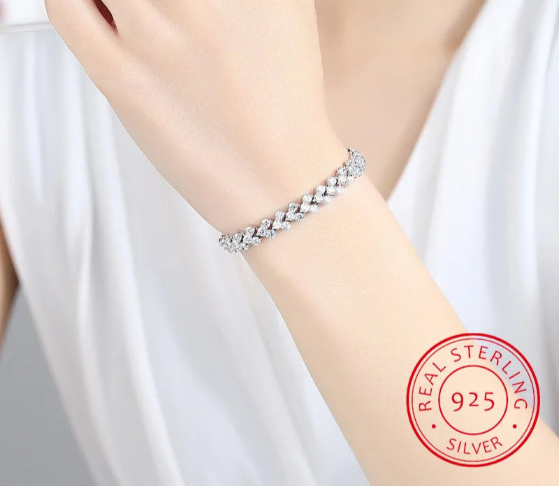 Silver bracelet 925 metal stamp with cubic zirconia stones