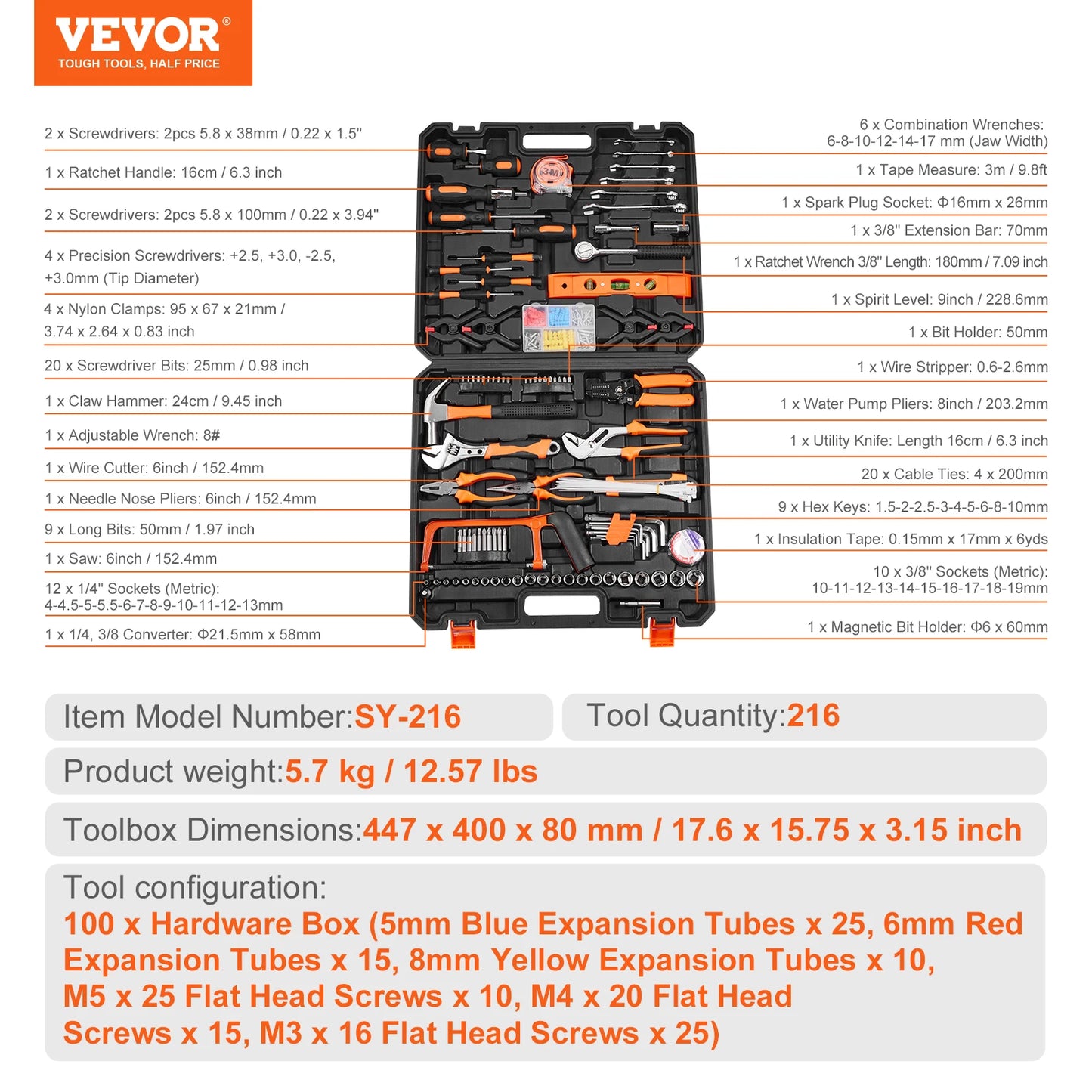 VEVOR Tool Kit Home Repairing with Portable Tool Storage Case for Home Maintenance DIY Projects and Automotive Repair