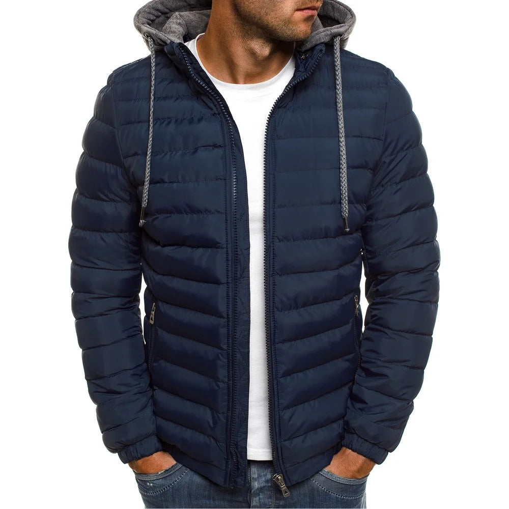 Men's Parkas Solid Hooded Cotton Coat Jacket Warm Autumn Winter