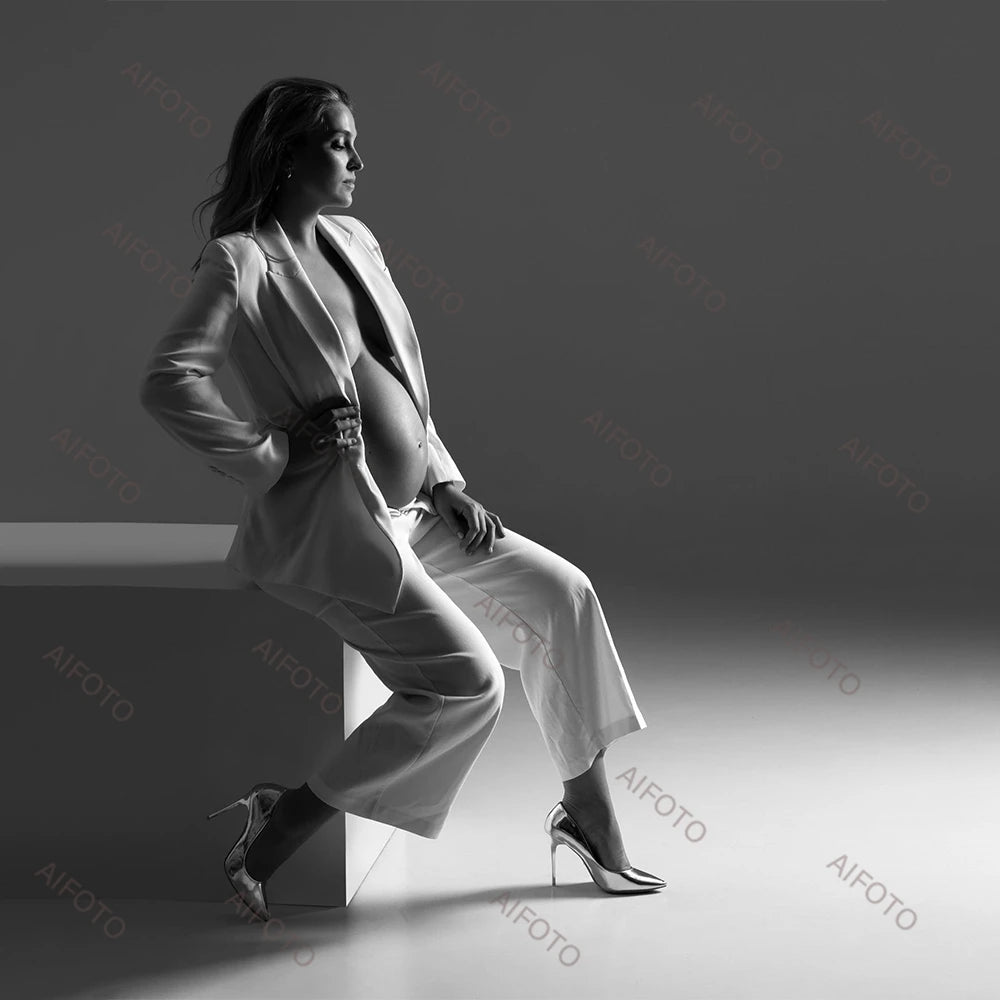 Maternity Photoshoot Suit Lace Up Long Sleeve Blazer