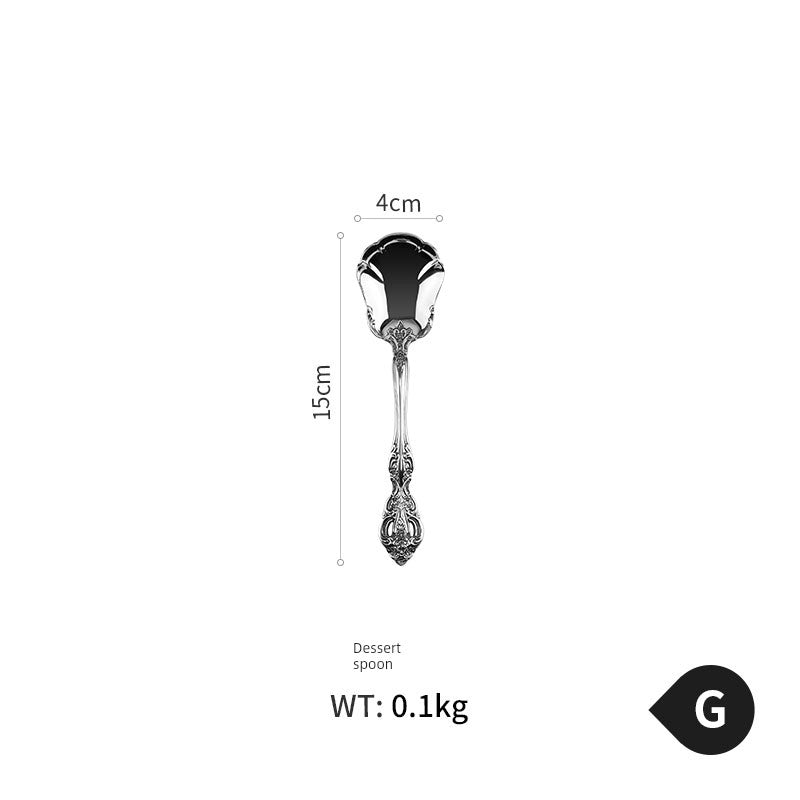 European Style Vintage Engraving 18-10 Stainless Steel Western Food Knife and Fork Tableware Set Full Set Knife, Fork and Spoon Household Three-Piece Set