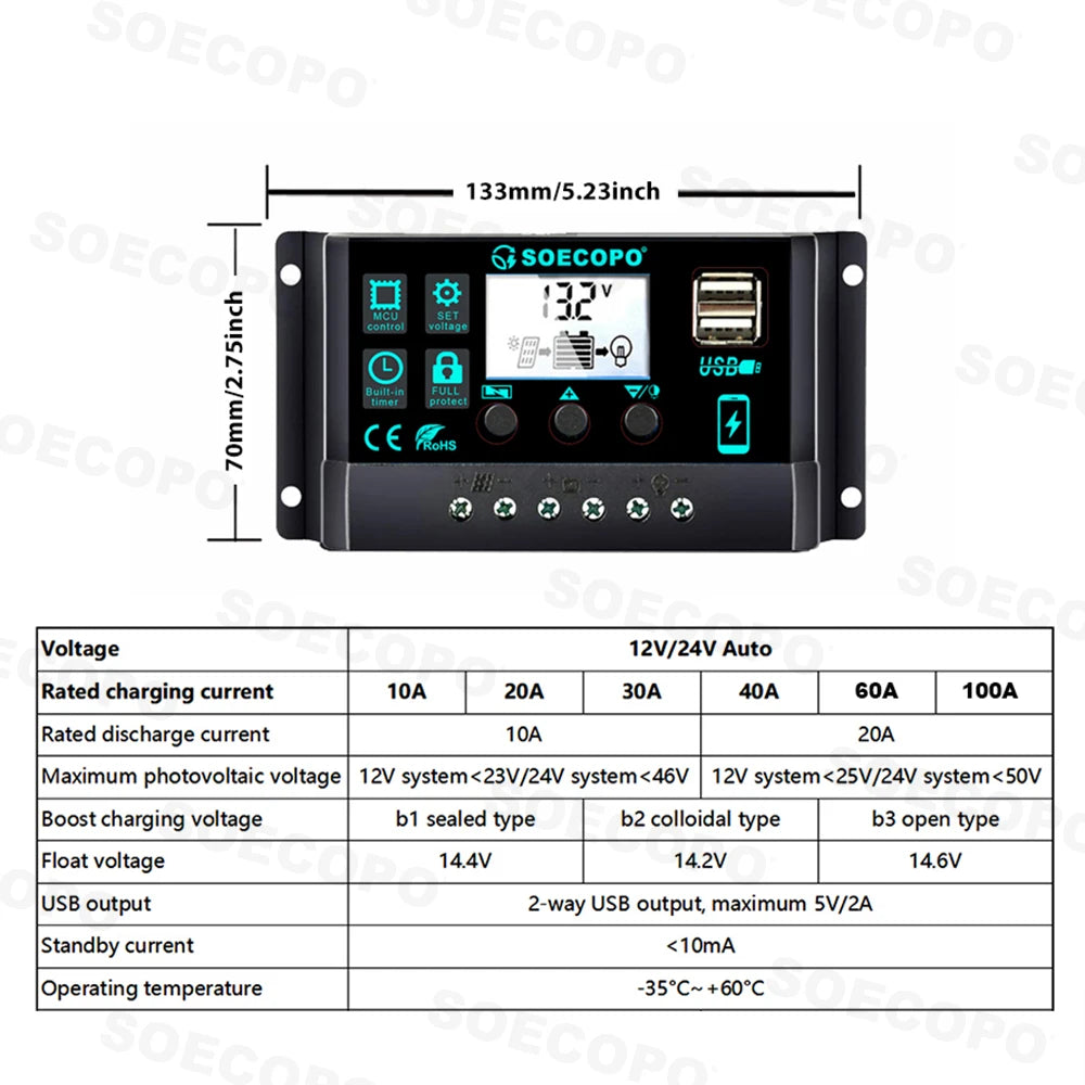 SOECOPO 6000W System Complete Kit 500W Panel Solar DC 12V to AC 110V/220V Inverter 100A Controller Off-Grid for Home Camping