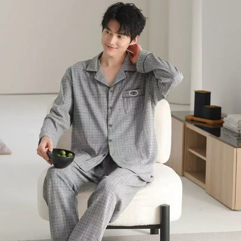 Casual Pajamas for Men, Autumn and Winter Long-Sleeved Set Loungewear