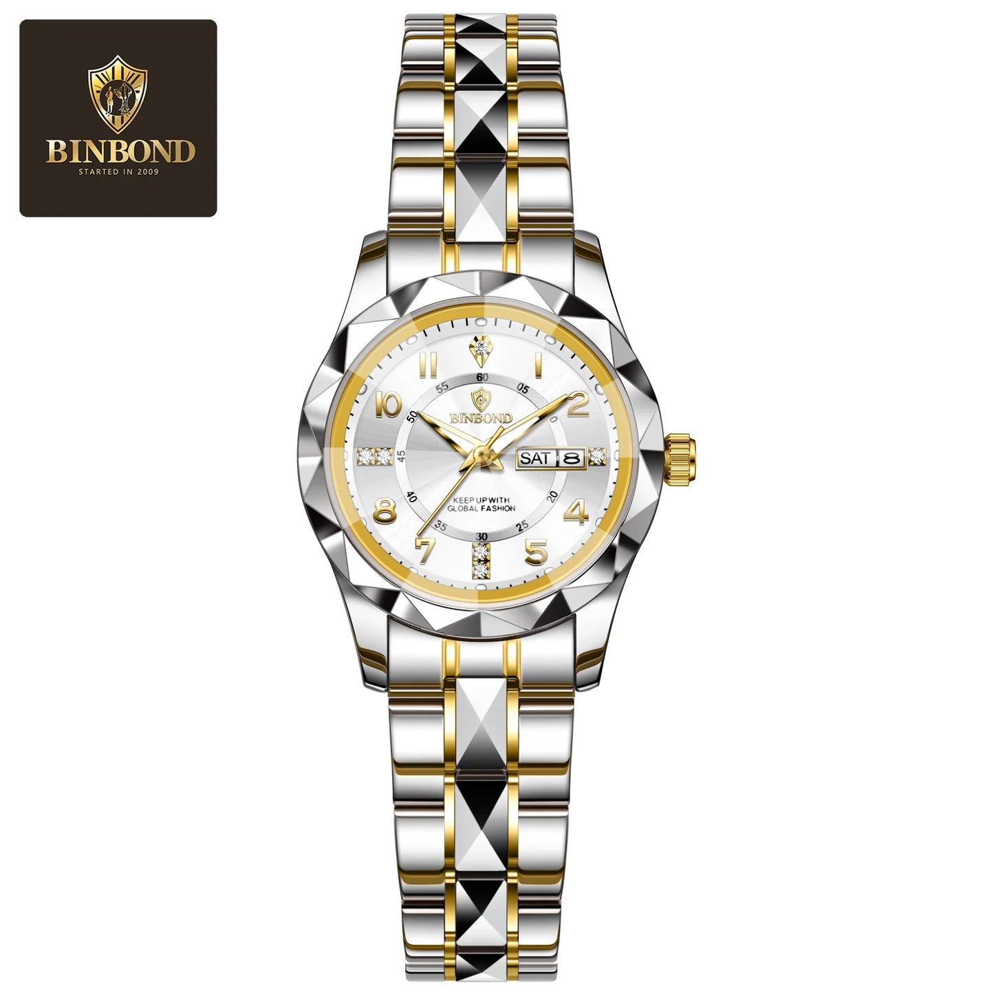 BINBOND Women Quartz Luxury Watch Waterproof with Week/ Date/ Clock