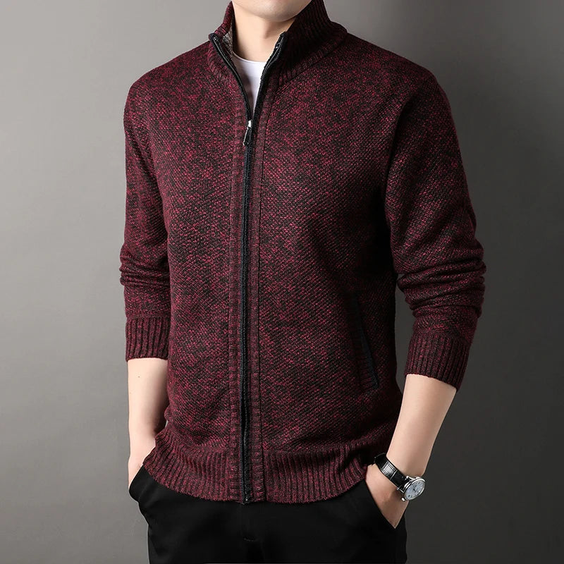 Men's Stand-up Collar Knit Sweater Jacket Autumn/ Winter Cardigan Slim Solid Color
