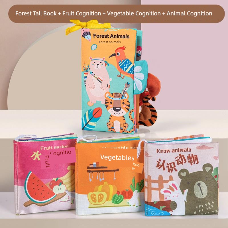 Baby Cloth Book Early Education Baby Tear-Proof Biteable Three-Dimensional Shredded Book 6 Months Cognitive Puzzle Sound Toy
