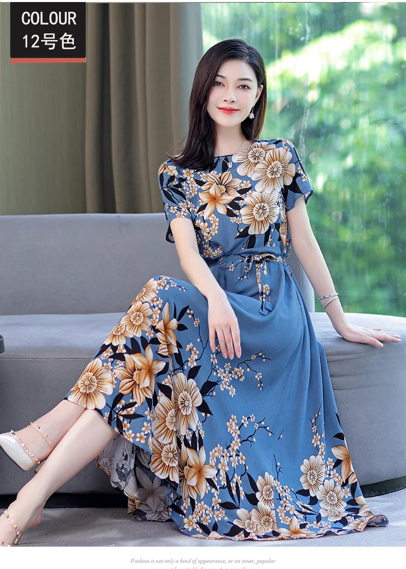 Women Summer Loose Casual O-neck Dresses Plus Size