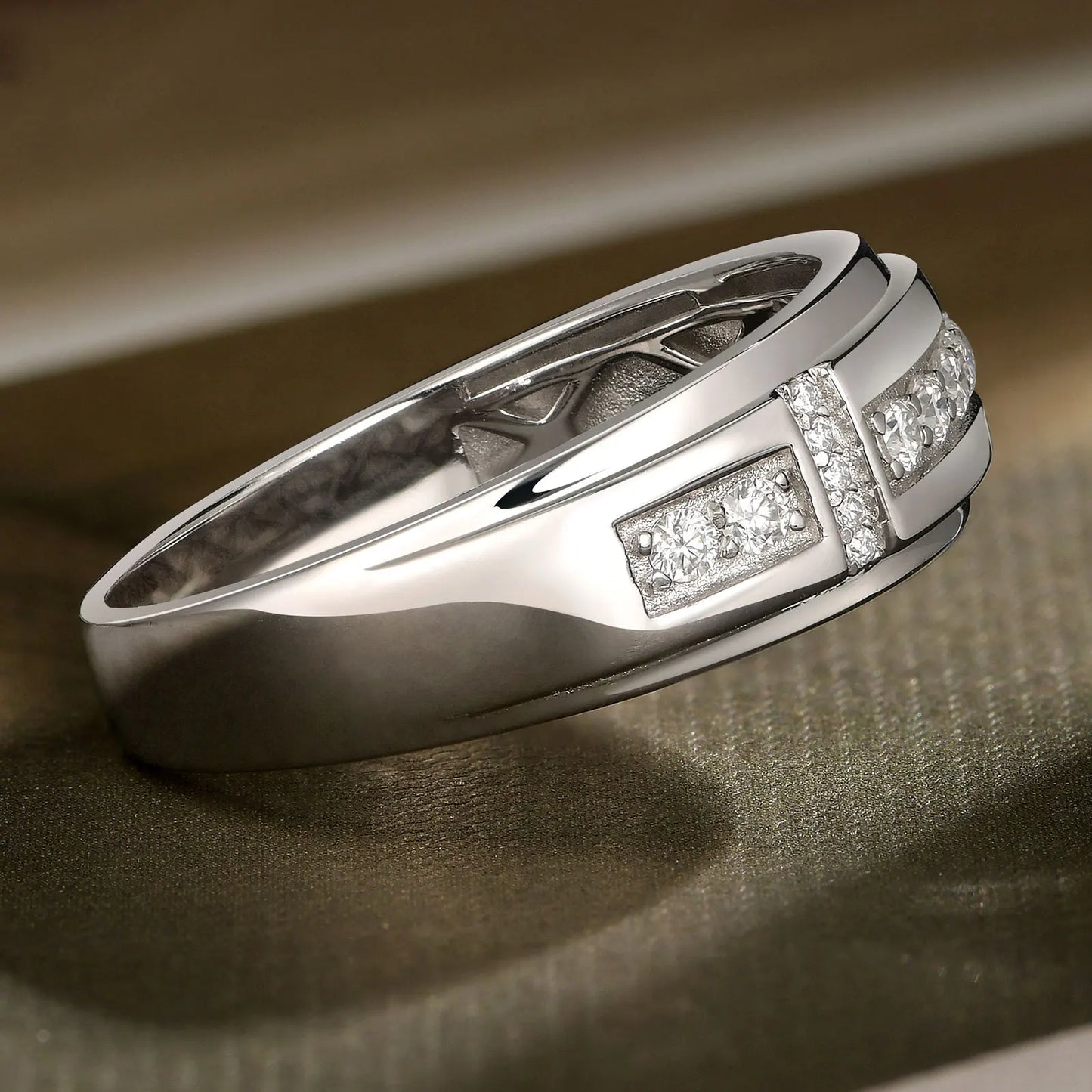 Men Wedding Band 925 Sterling Silver Moissanite Half Eternity Round Engagement Ring