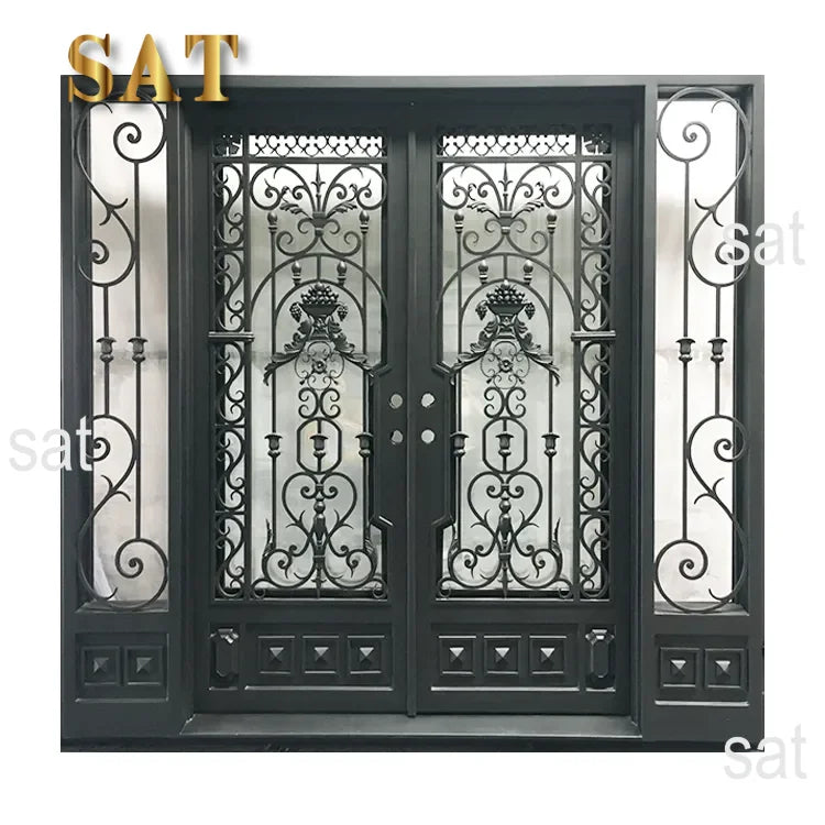 Modern Exterior Wrought Iron Double Luxury Entry Garden Doors for Villa