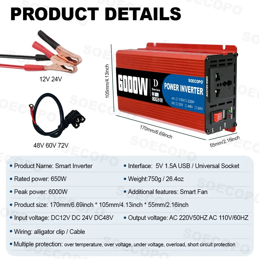 SOECOPO 6000W System Complete Kit 500W Panel Solar DC 12V to AC 110V/220V Inverter 100A Controller Off-Grid for Home Camping